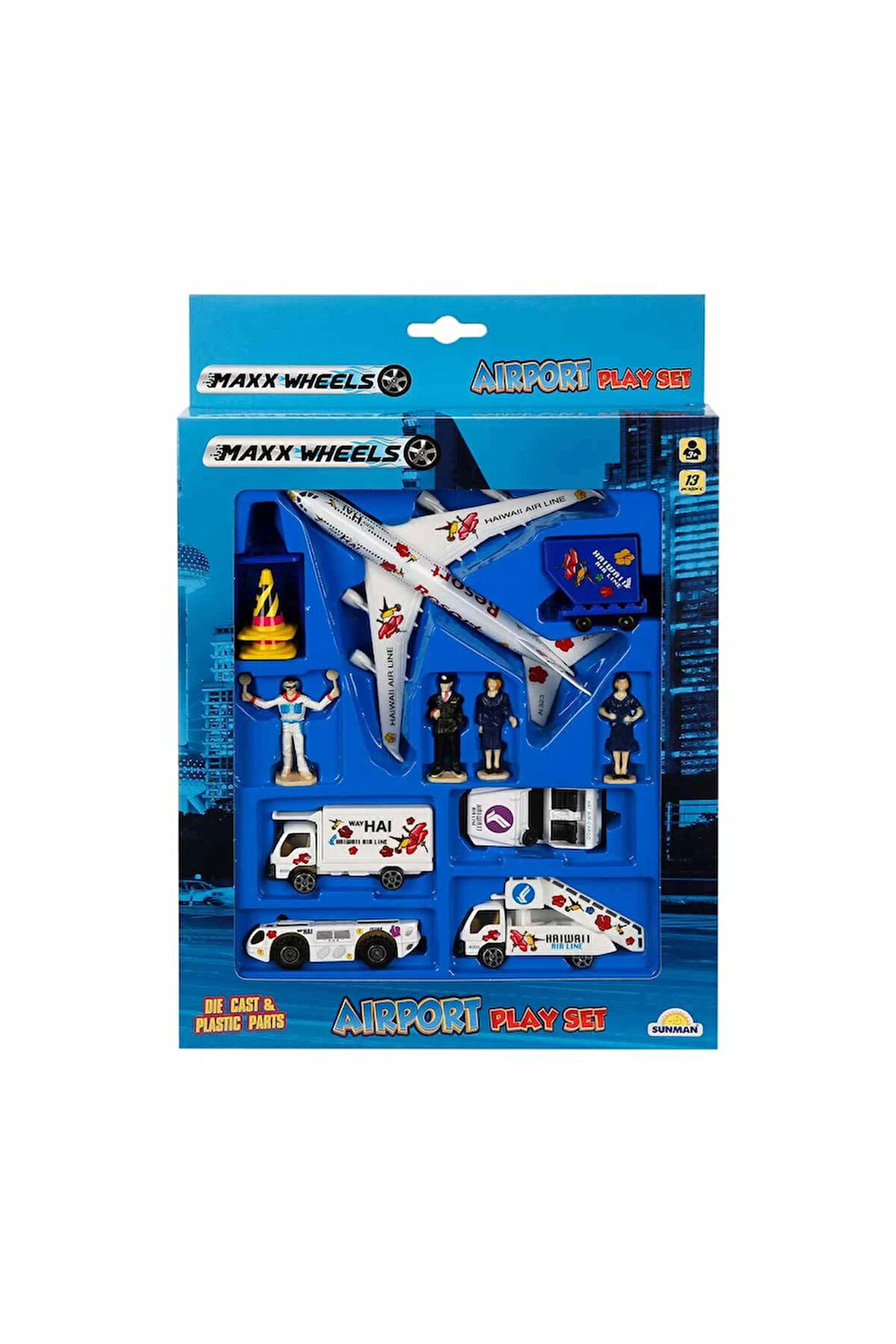 Maxx Wheels Havaalanı Seti 13 Parça Kız Erkek Çocuk Oyuncak Eğitici Oyuncaklar