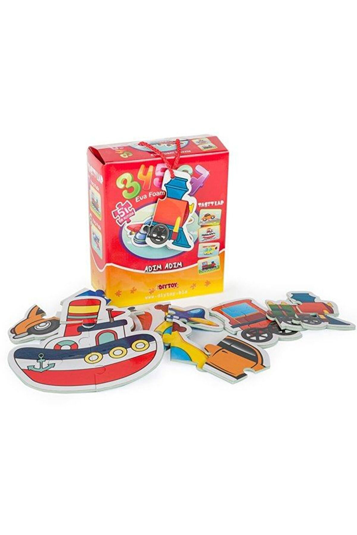 8742 DıyToy Süper Renkli 5'i1 Kutuda Puzzle - Taşıtlar / 3+4+5+6+7 Parça Puzzle Kız Erkek Çocuk Oyun