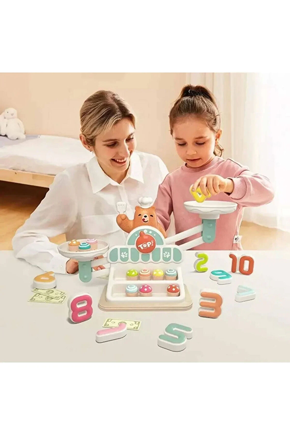 Kız Çocuk Oyuncak Erkek Çocuk Oyuncak Woody Ahşap Manyetik Terazi Alışveriş Oyunu 34 Parça Eğitici O