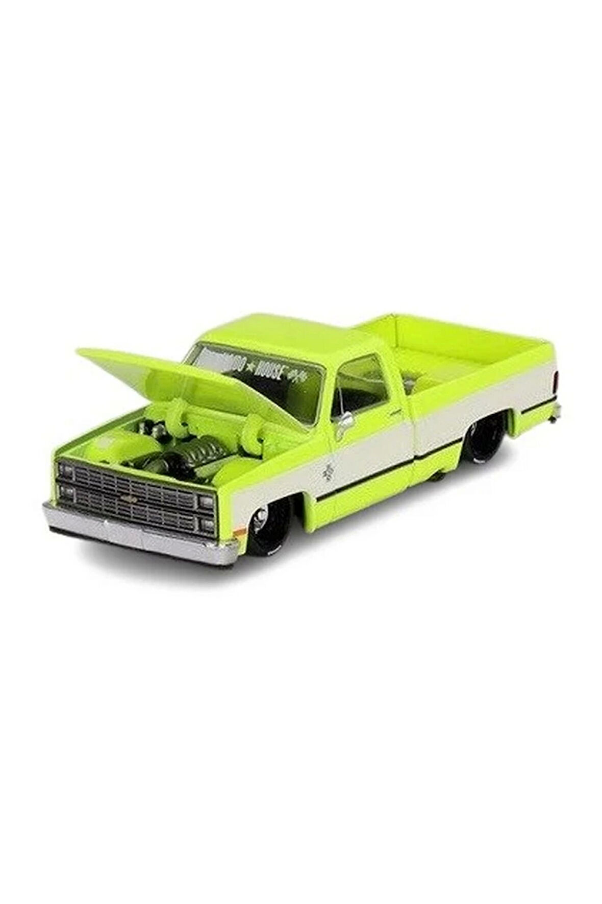 Mini GT 1/64 Chevrolet Silverado KAIDO Flo Yellow V1 Kız Erkek Çocuk Oyuncak Eğitici Oyuncaklar