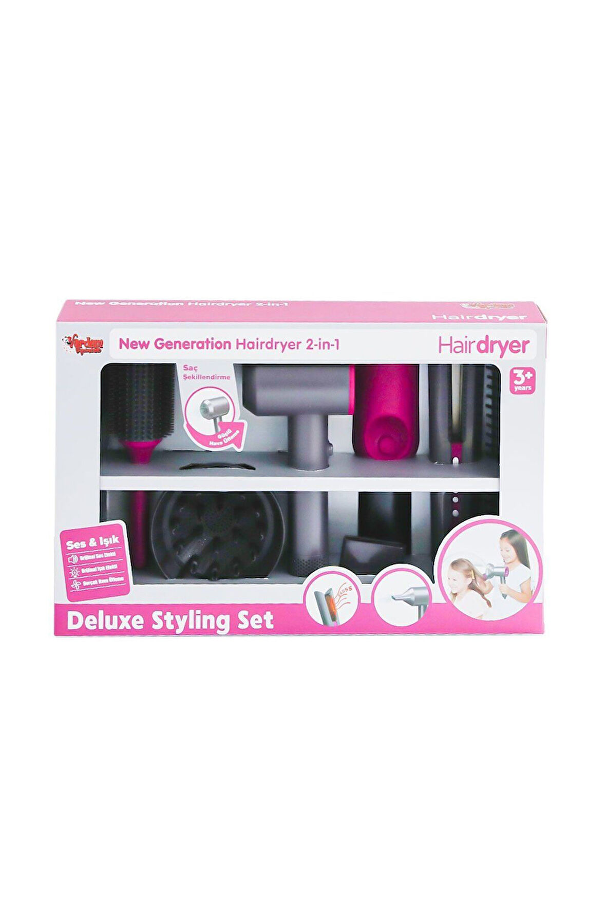 HUA-1019 Sesli ve Işıklı 2IN1 Lüks Saç Şekillendirici Set -Vardem Oyuncak Kız Erkek Çocuk Oyuncak Eğ