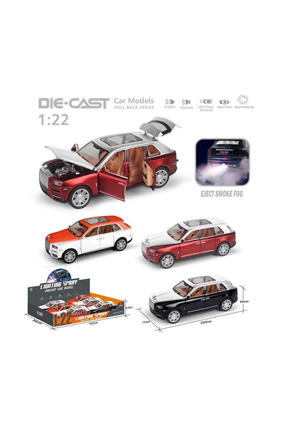 HCL-806PA Çek Bırak 1:22 Sesli Ve Işıklı Buharlı RR-Lüx Metal Jeep -1adet fiyatıdır Kız Erkek Çocuk