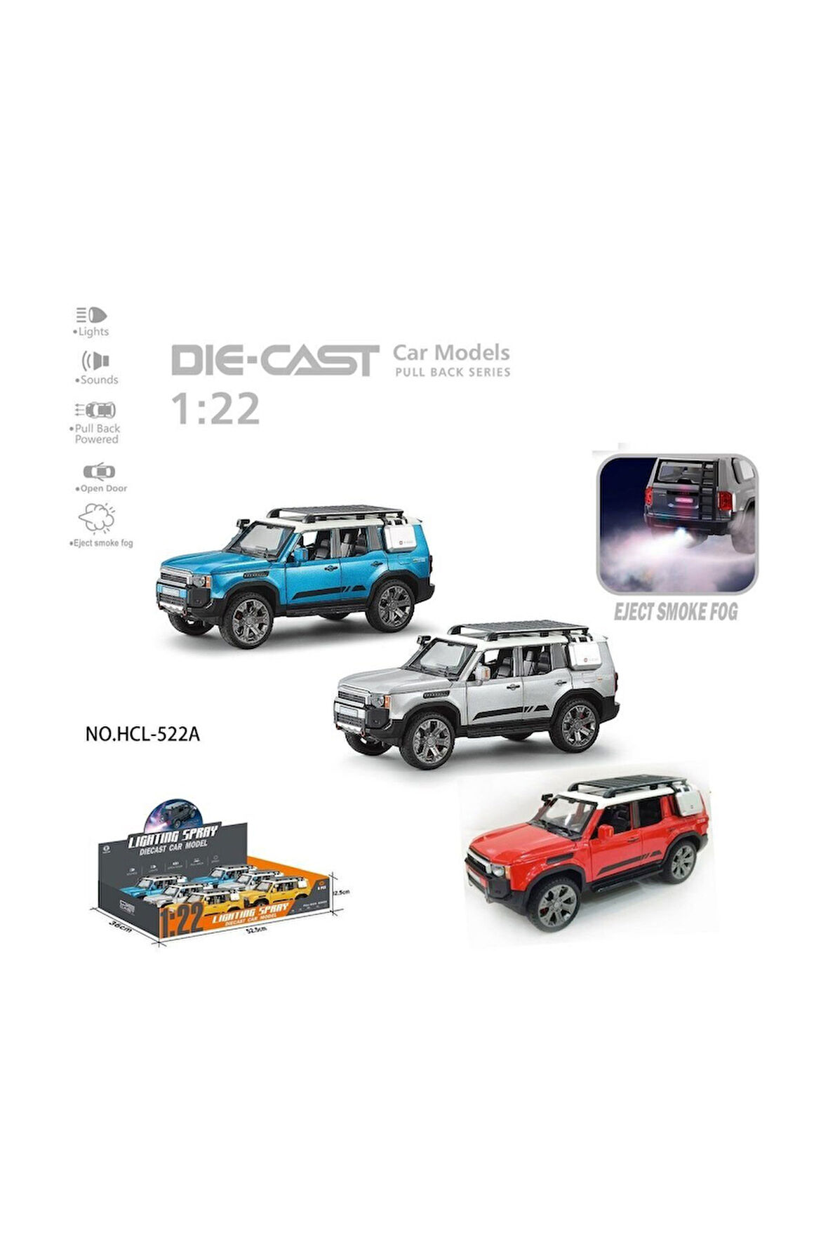 HCL-522A Çek Bırak 1:22 Sesli Ve Işıklı Buharlı Off-Road Metal Jeep Kız Erkek Çocuk Oyuncak Eğitici