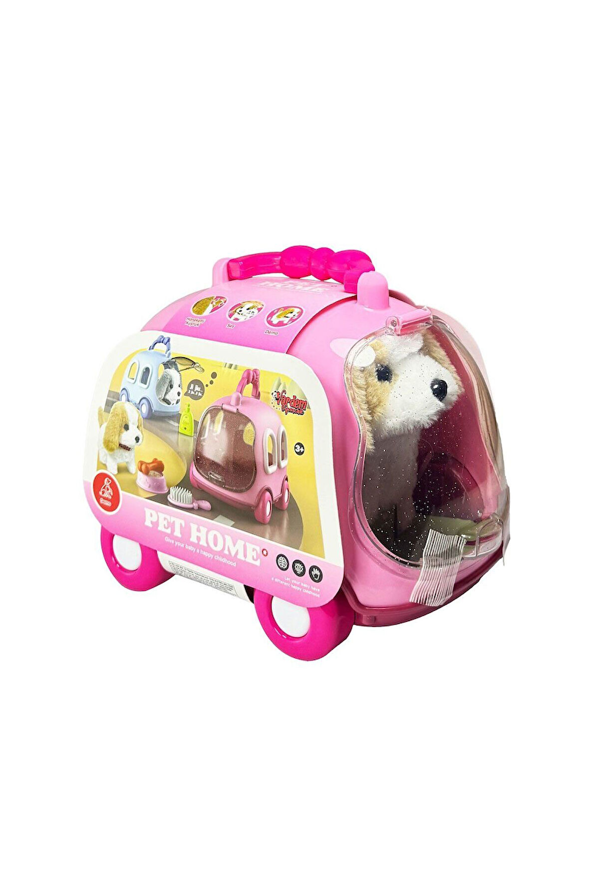 JND-6802 Taşıma Araba Çantalı Hareketli Pilli Köpek Set -Vardem Oyuncak Kız Erkek Çocuk Oyuncak Eğit