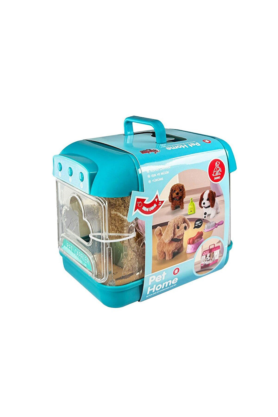 JND-6806 Hareketli Köpek ve Işıklı Sesli Şeffaf Kafes Seti -Vardem Oyuncak Kız Erkek Çocuk Oyuncak E