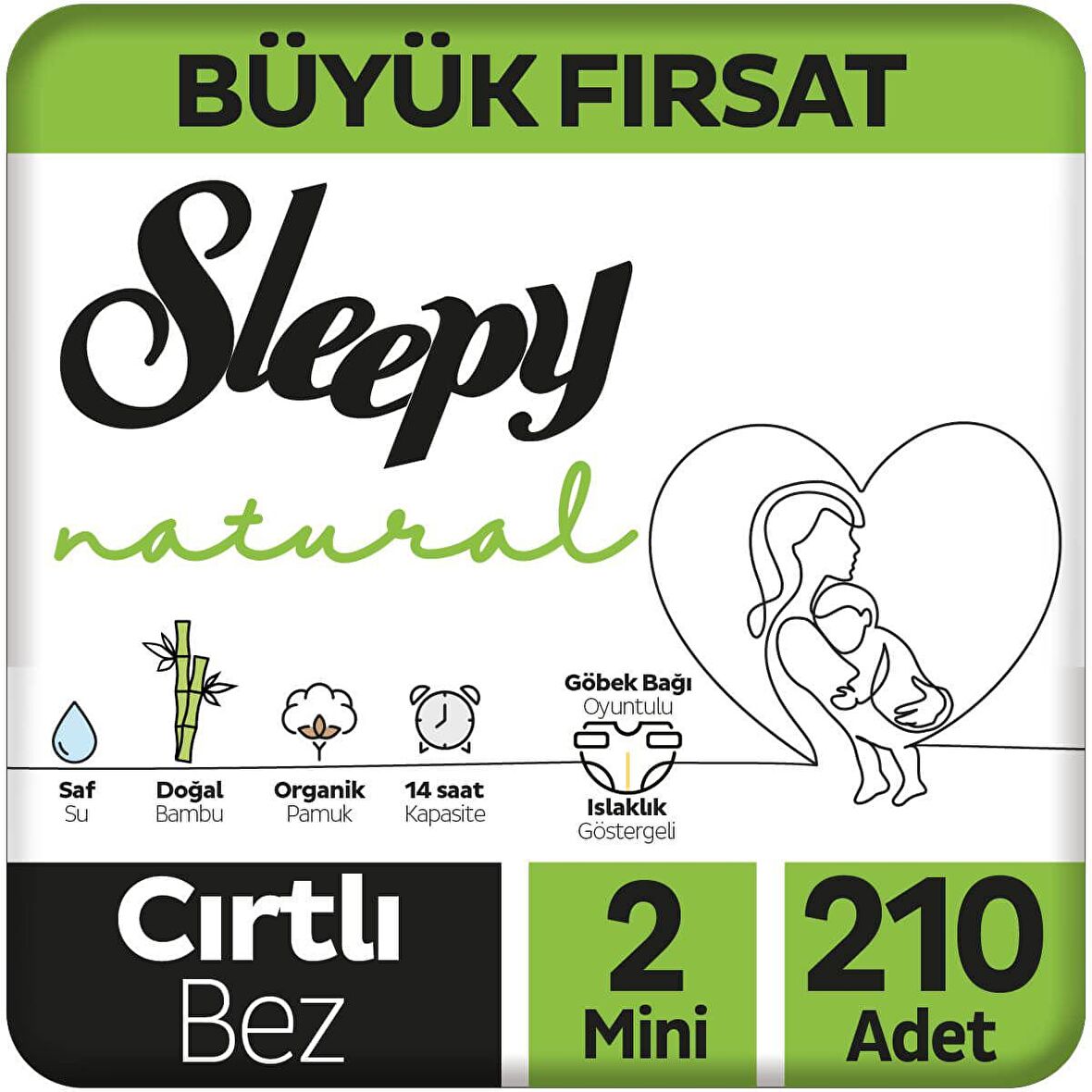 Sleepy Natural 2 Numara Mini 210'lı Cırtlı Bez