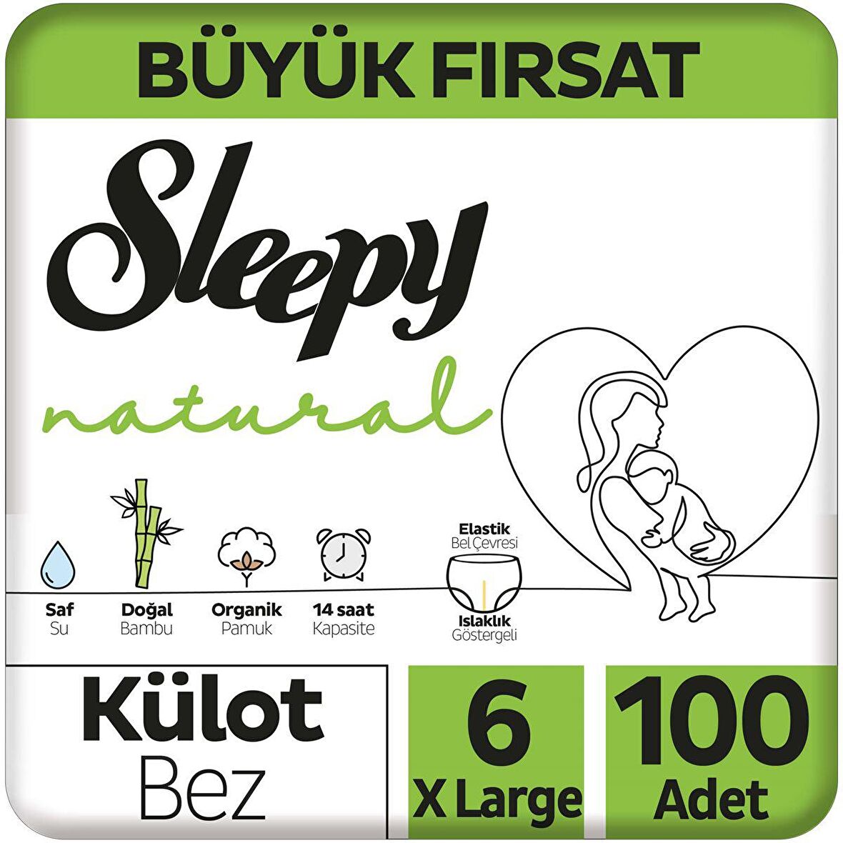 Sleepy Natural Büyük Fırsat Paketi Külot Bez 6 Numara Xlarge 100'lı