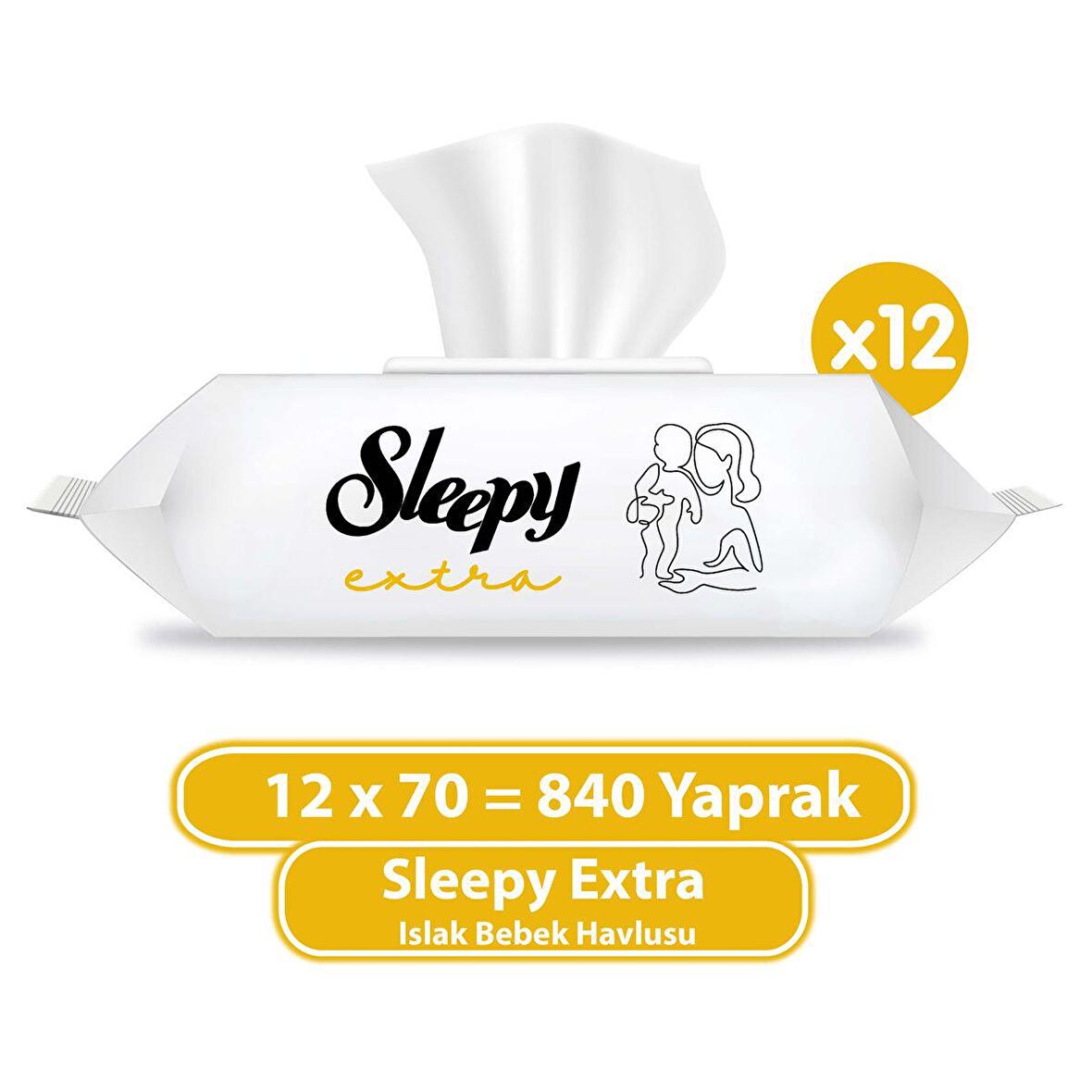 Sleepy Extra Alkolsüz-Parfümsüz 12 x 70 Yaprak 12 Paket Islak Mendil