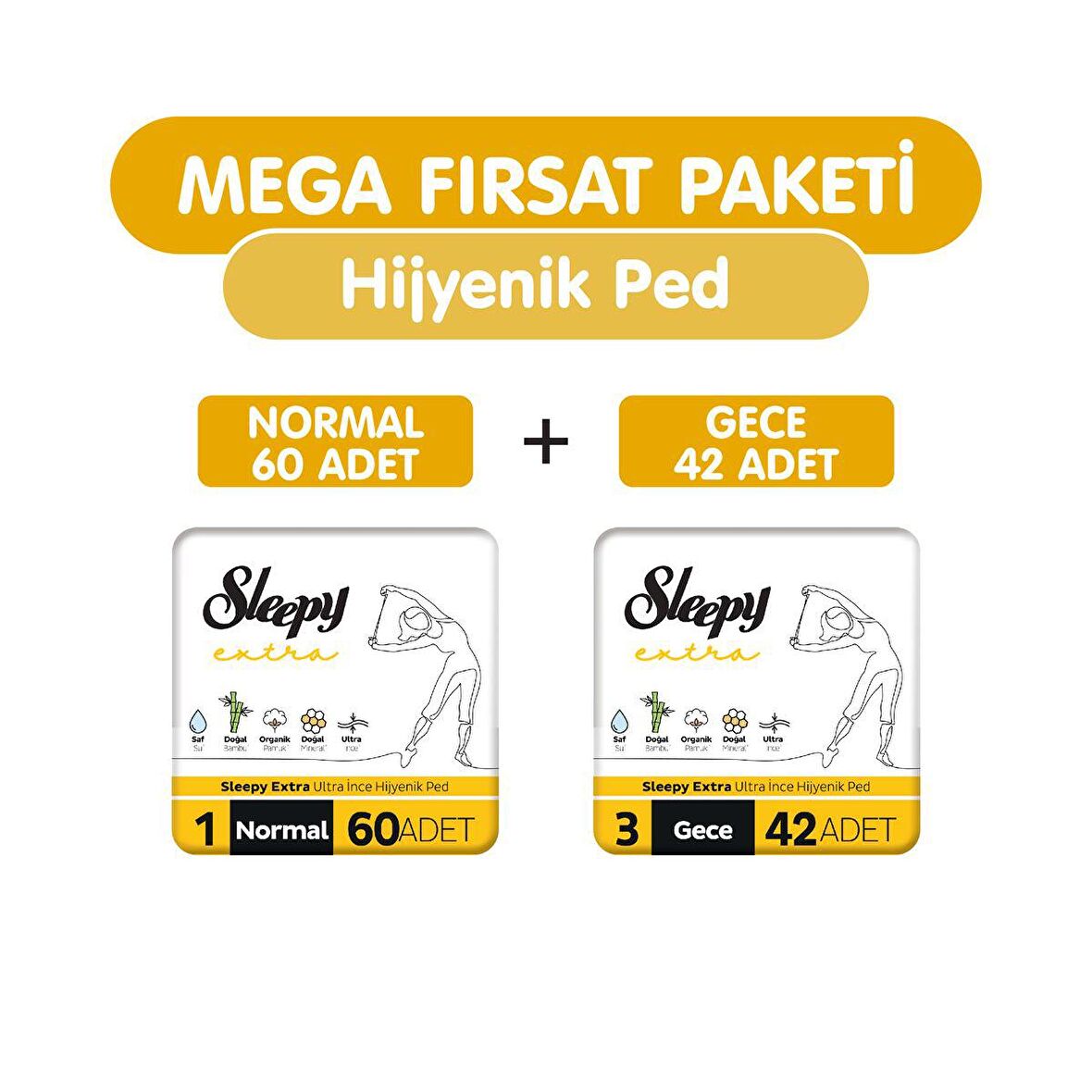 Sleepy Extra Ultra Normal Hijyenik Ped 60 Adet + Gece 42 Adet