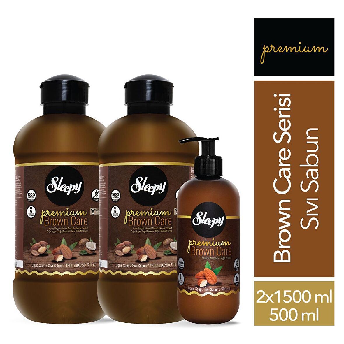 Sleepy Premium Brown Care Serisi Sıvı Sabun 500 ml + 2x1500 ml