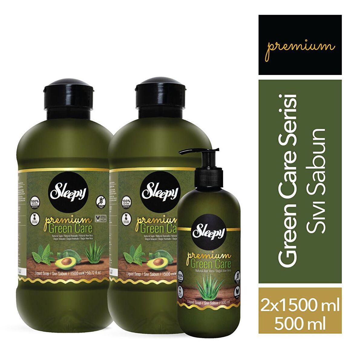 Sleepy Premium Green Care Serisi Sıvı Sabun 500 ml + 2x1500 ml