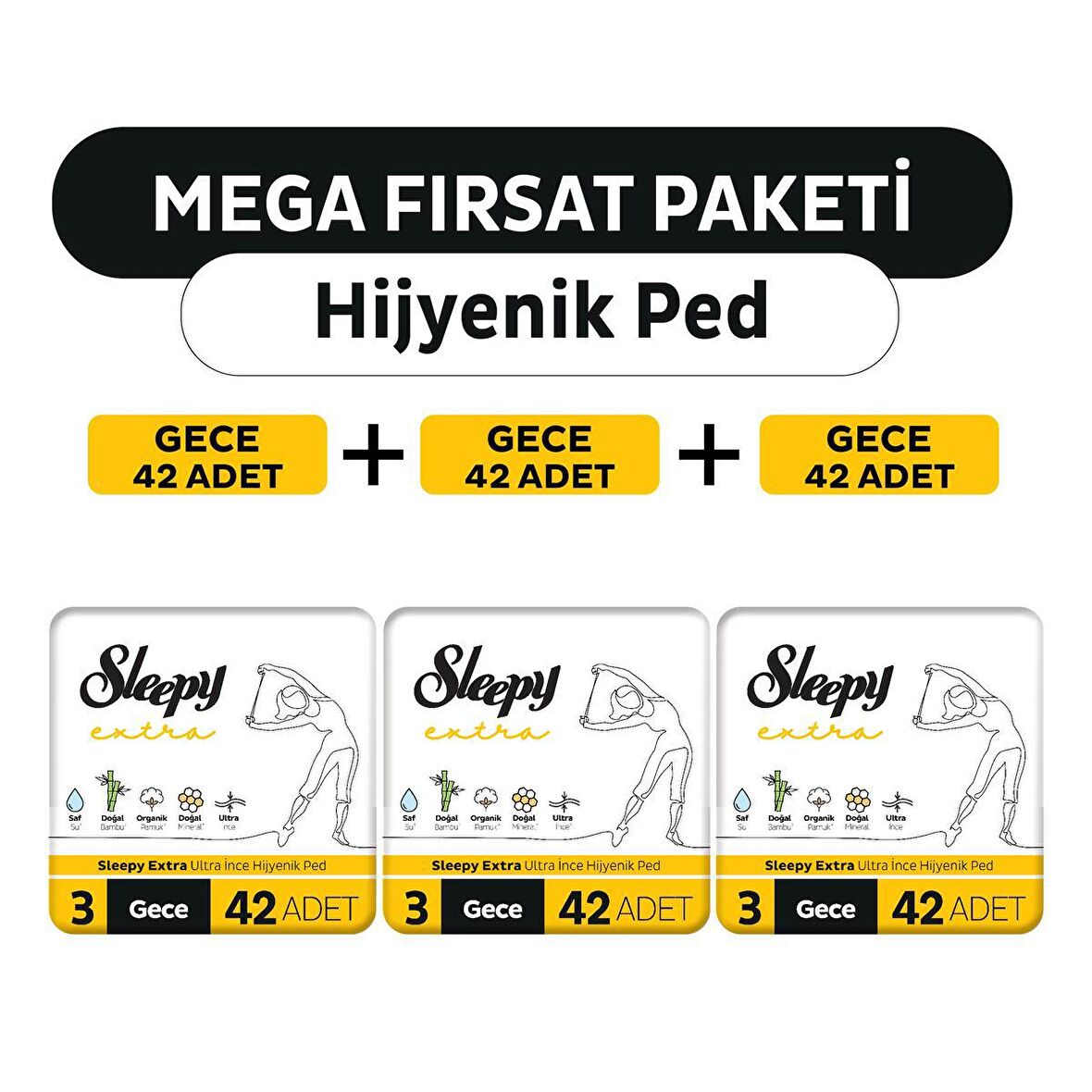 Sleepy Extra Ultra İnce Hijyenik Ped Mega Fırsat Paketi Gece 126 Adet