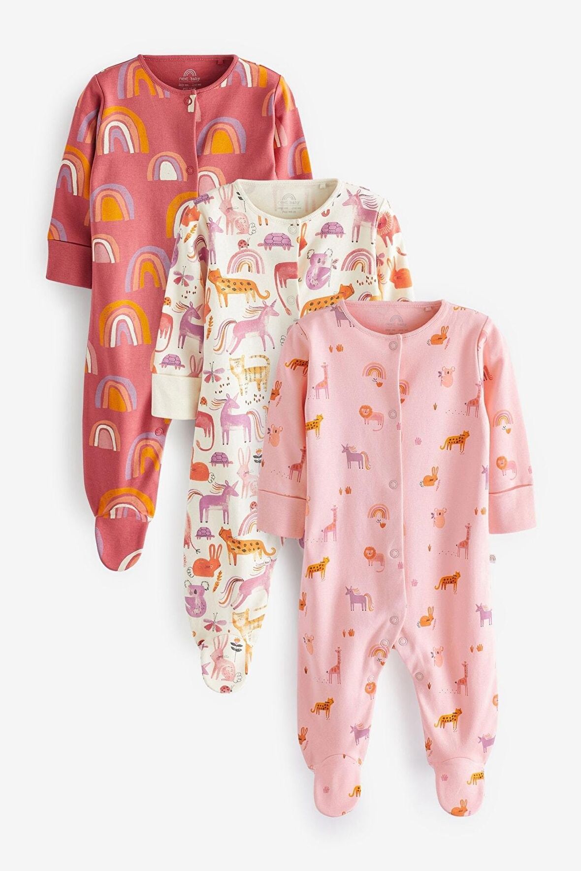 % 100 Pamuklu Pink Unicorn 3’lü Tulum Set