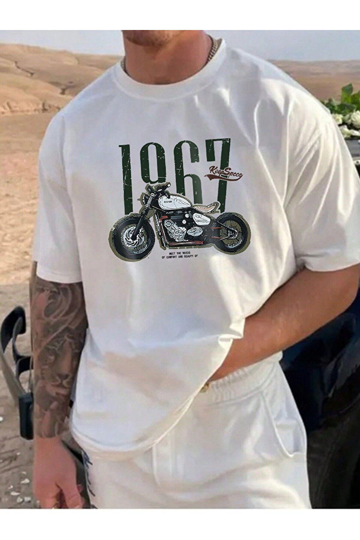 Unisex 1967 Motor Baskılı Oversize T-Shirt