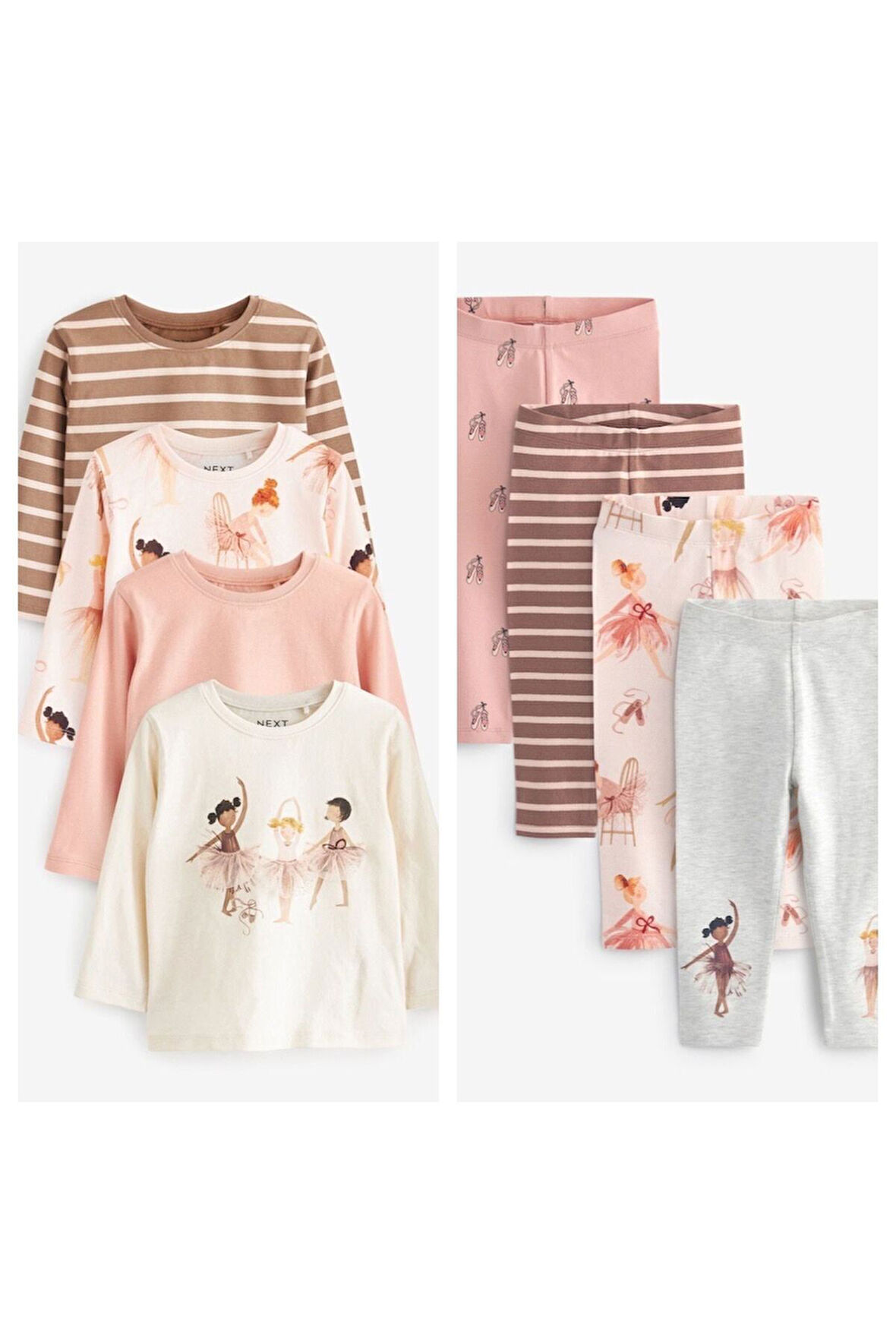 Next Baby Pamuklu Krem Balerin Desenli Uzun Kollu Taytlı 4’lü Alt Üst Takım