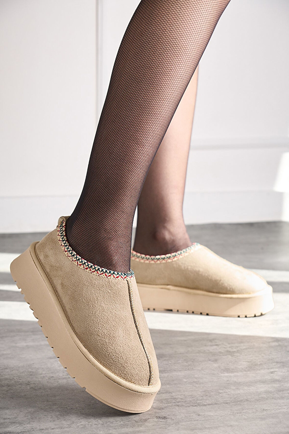 Günlük Kadın Bot Desenli Yüksek KalınTaban İçi Kürklü Süet Kısa Bootie Hafif  U50