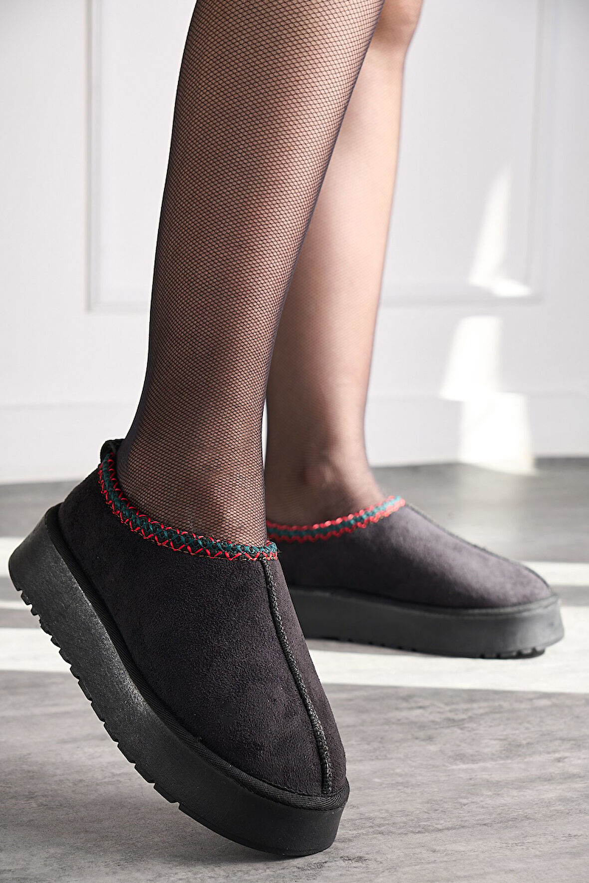 Günlük Kadın Bot Desenli Yüksek KalınTaban İçi Kürklü Süet Kısa Bootie Hafif  U50