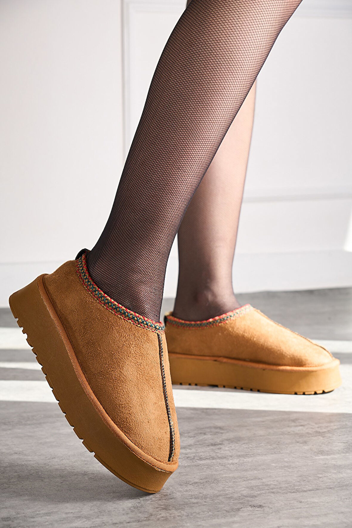 Günlük Kadın Bot Desenli Yüksek KalınTaban İçi Kürklü Süet Kısa Bootie Hafif  U50