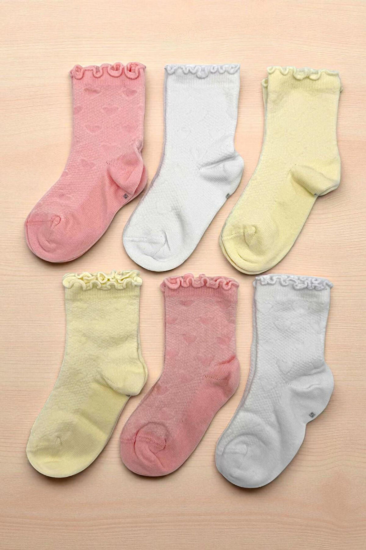 6 Çift Burun Dikişsiz Fırfırlı Kız Çocuk Çorabı