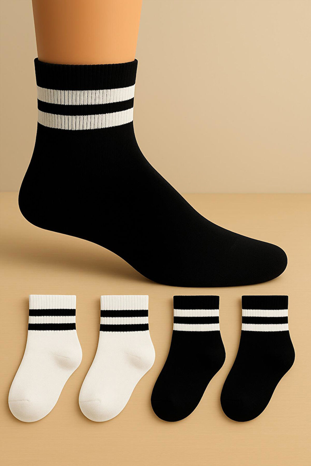 4 Çift Burun Dikişsiz Çemberli Tenis Çocuk Soket