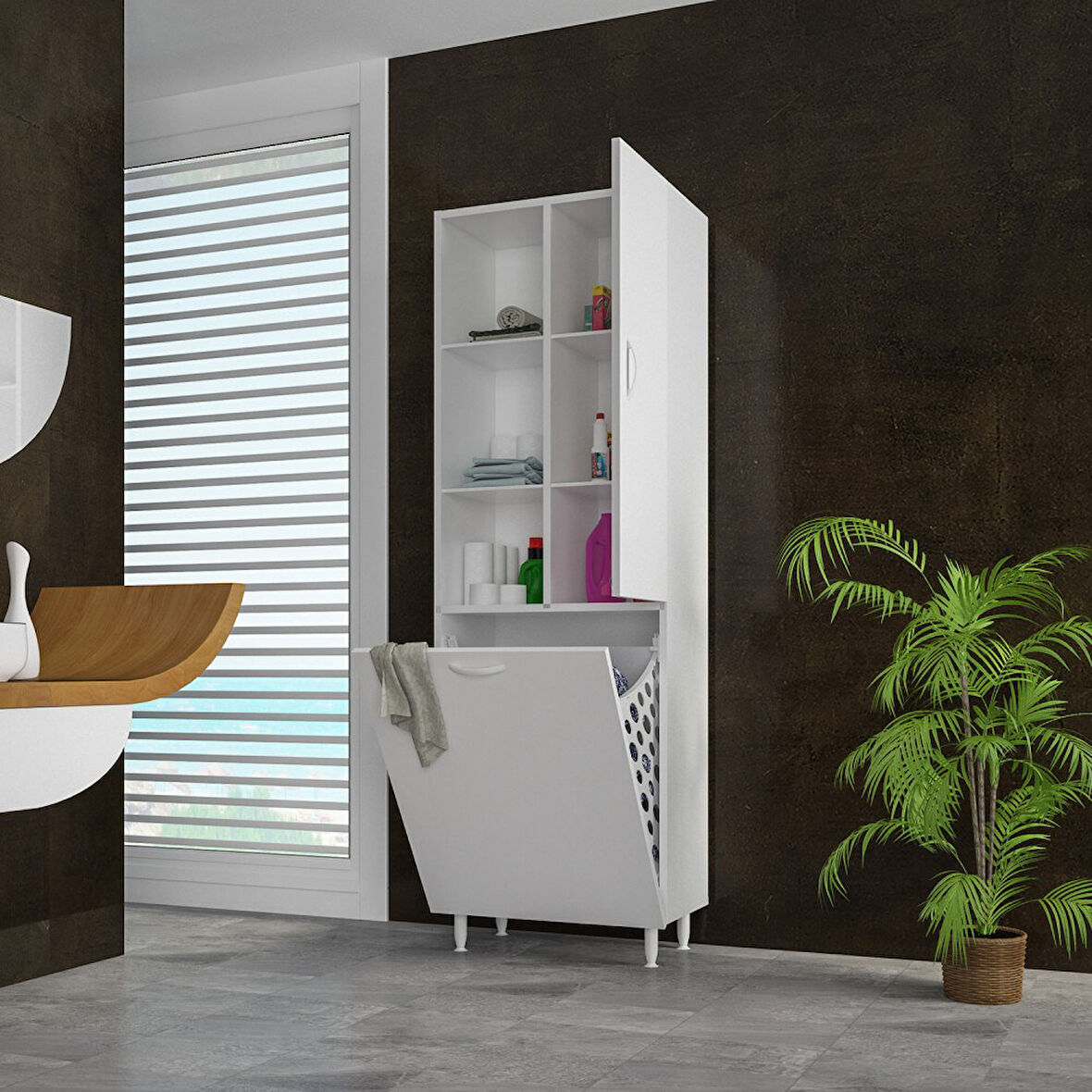 MODİLAYN TEK KAPAKLI SEPETLİ BANYO DOLABI
