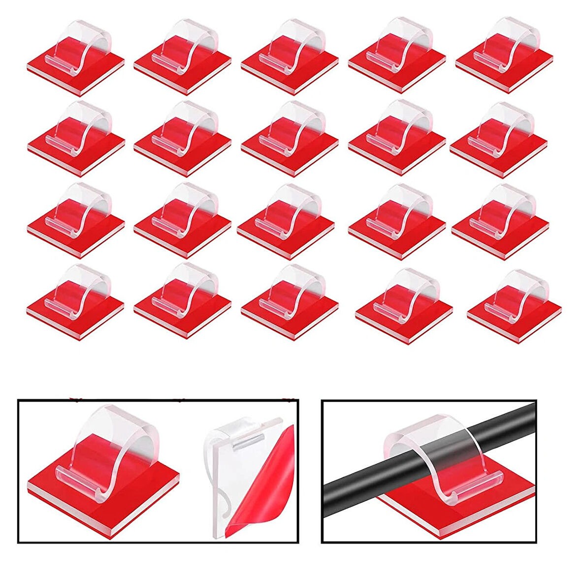 Microcase Kendinden Yapışkanlı Kablo Sabitleyici Düzenleyici Çok Amaçlı Kablo Toparlayıcı Klips - AL4553 20 Adet Şeffaf