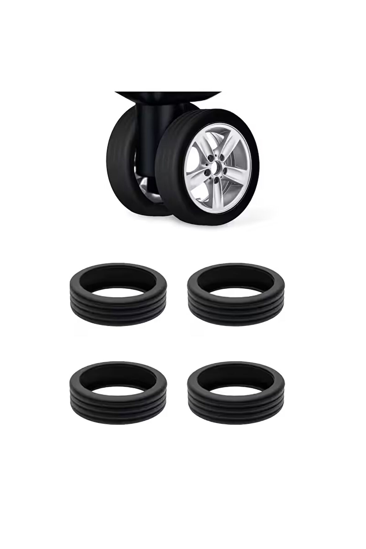 Silikon Aşınmaya Dayanıklı Ses Önleyici Bavul Tekerlek Kılıfı Düz Kalıp-AL4548 4 Adet Siyah