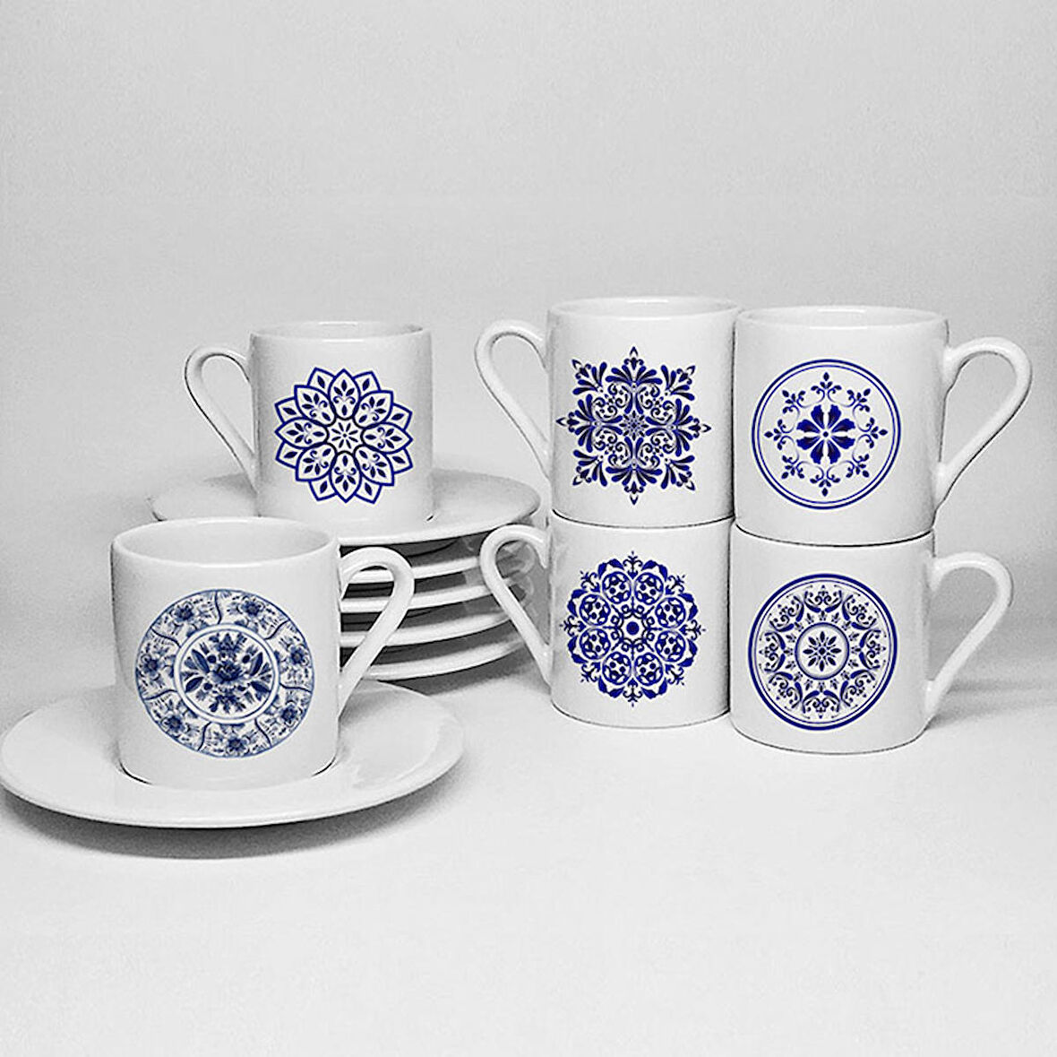 ÇİNİ TEMALI BASKILI PORSELEN 6LI TÜRK KAHVESİ FİNCAN TAKIMI