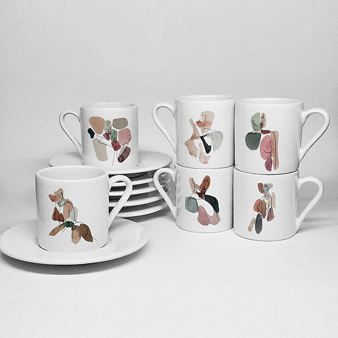 KADIN TEMALI BASKILI PORSELEN 6LI TÜRK KAHVESİ FİNCAN TAKIMI