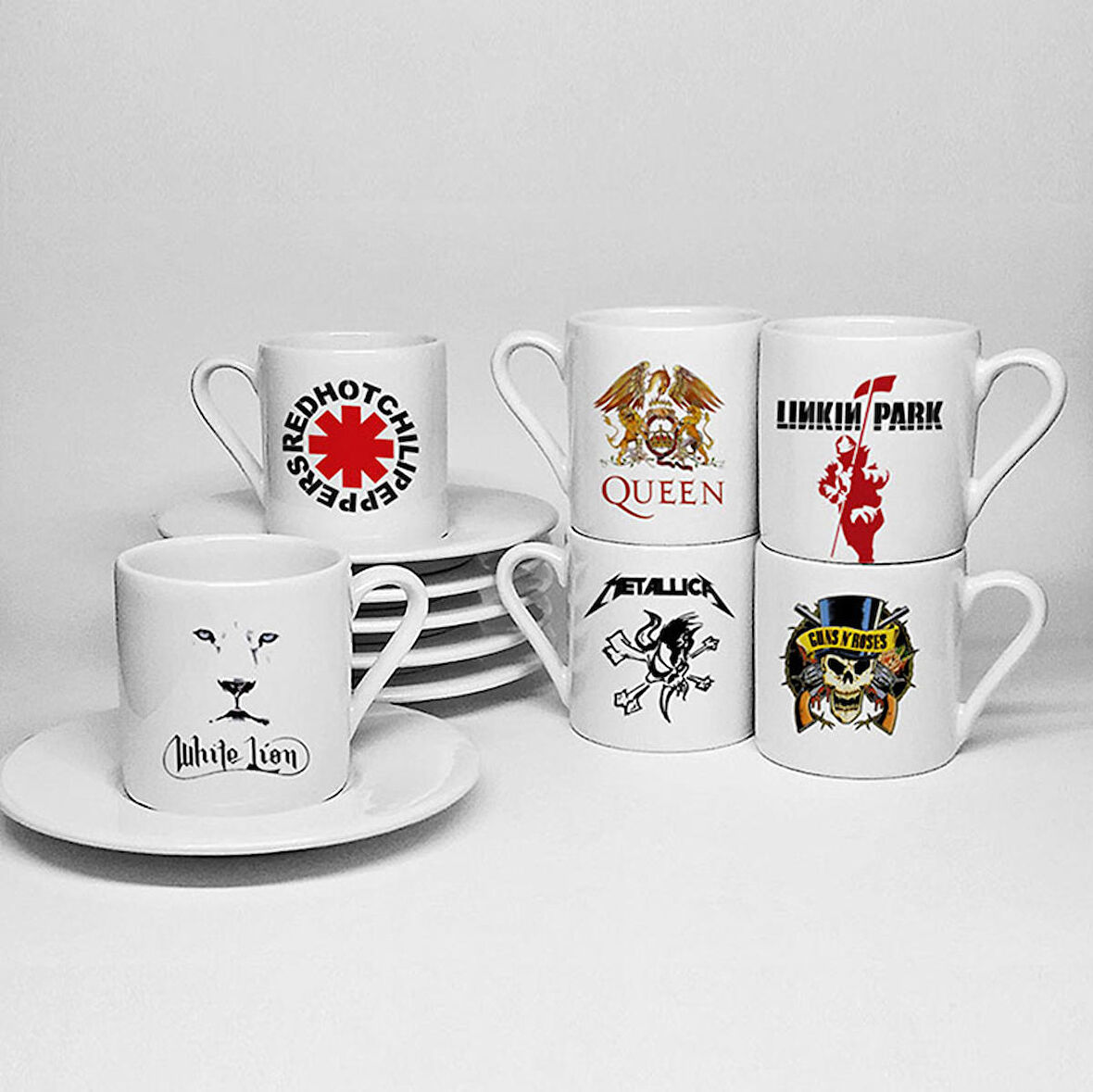 ROCK GRUPLARI TEMALI BASKILI PORSELEN 6LI TÜRK KAHVESİ FİNCAN TAKIMI