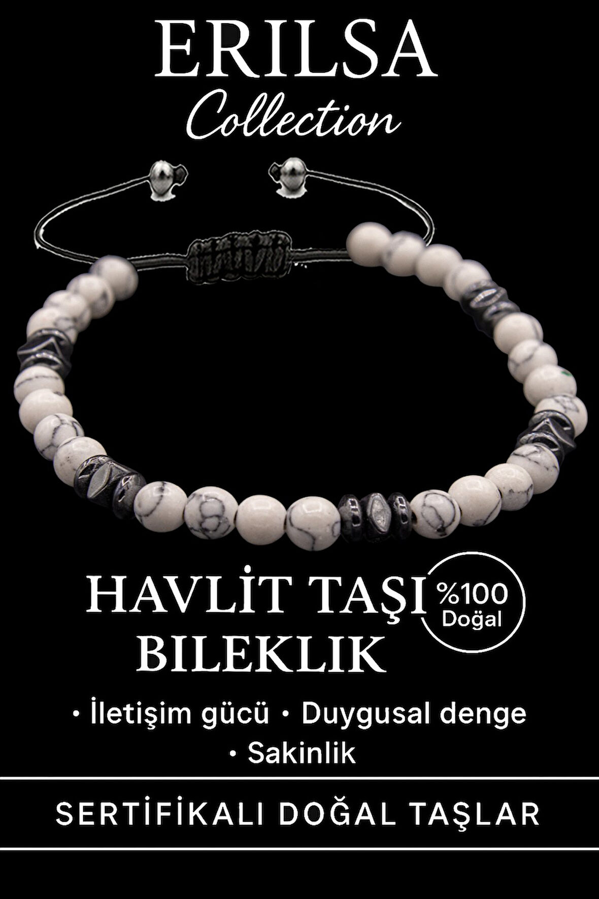 Sertifikalı Fasetli AAA+ Terahertz ve Havlit Taşı Bileklik – İnce Model Denge ve Huzur