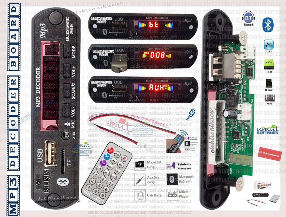 EU-01-Ford Focus 1 Bluetoothlu Araç Oto Teyp Aux Usb/Sd/Tf Çevirici Dönüştürücü Board Modülatör 