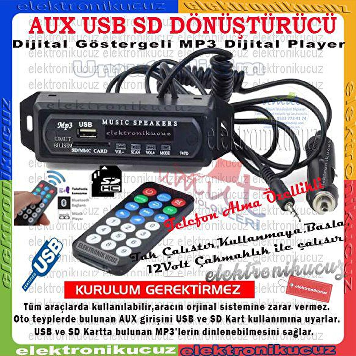 EU-02 Focus 2010 Bluetooth Oto Teyp Usb/sd Çevirici Aux Kumandalı 12 Volt Telefonla Konuşma Özellikl