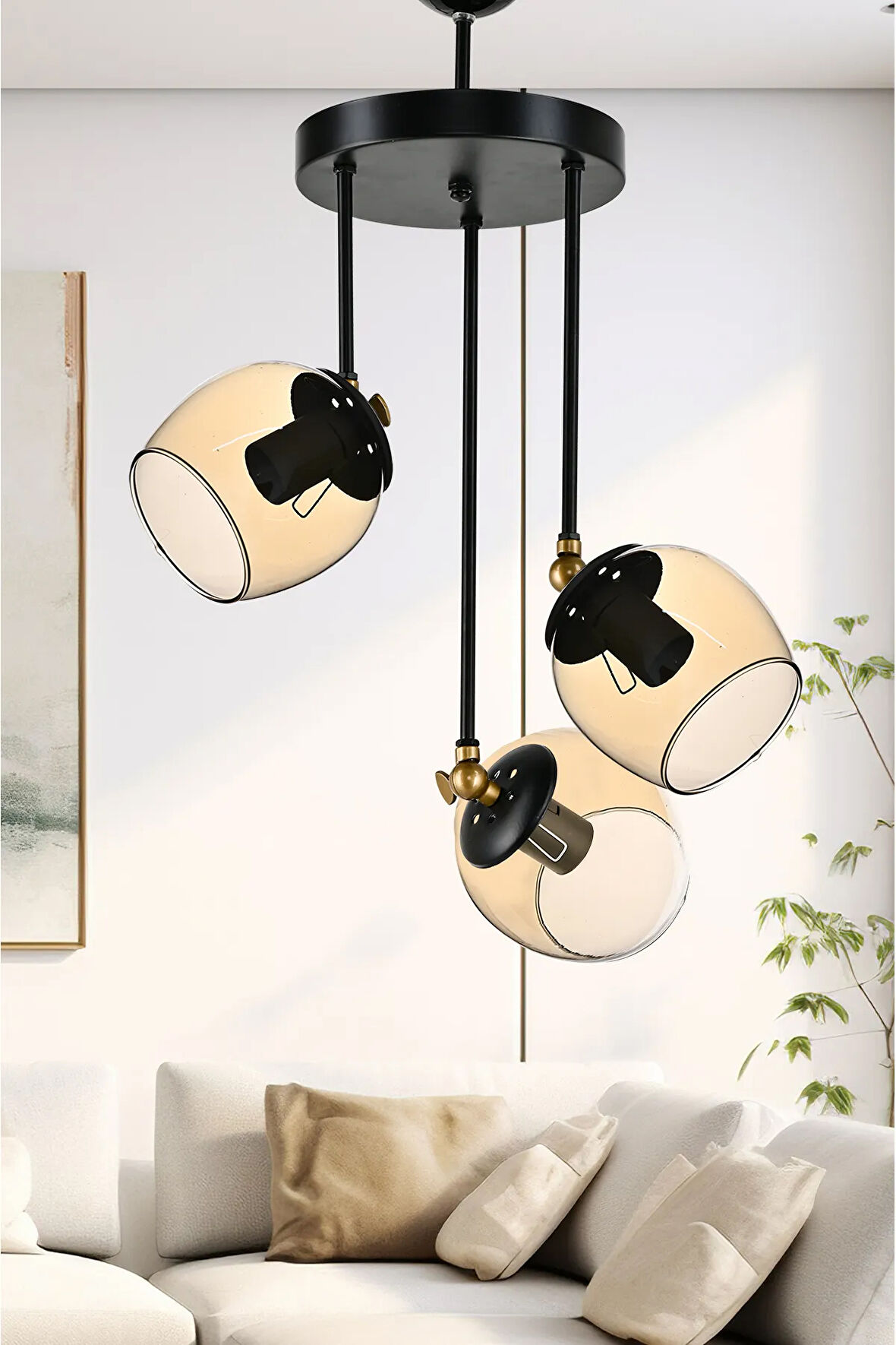 ÜÇLÜ NERO MODERN AVİZE BAL CAMLI