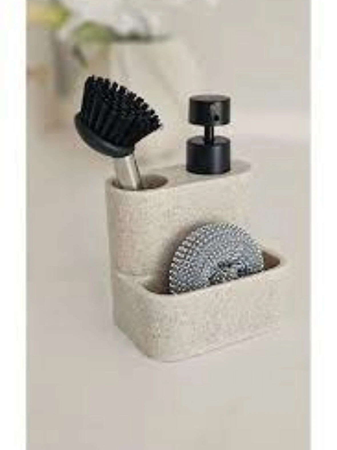 Polyresin Mermer Desenli Tezgah Üstü Sıvı Sabunluk – Fırçalı ve Süngerli Deterjanlık