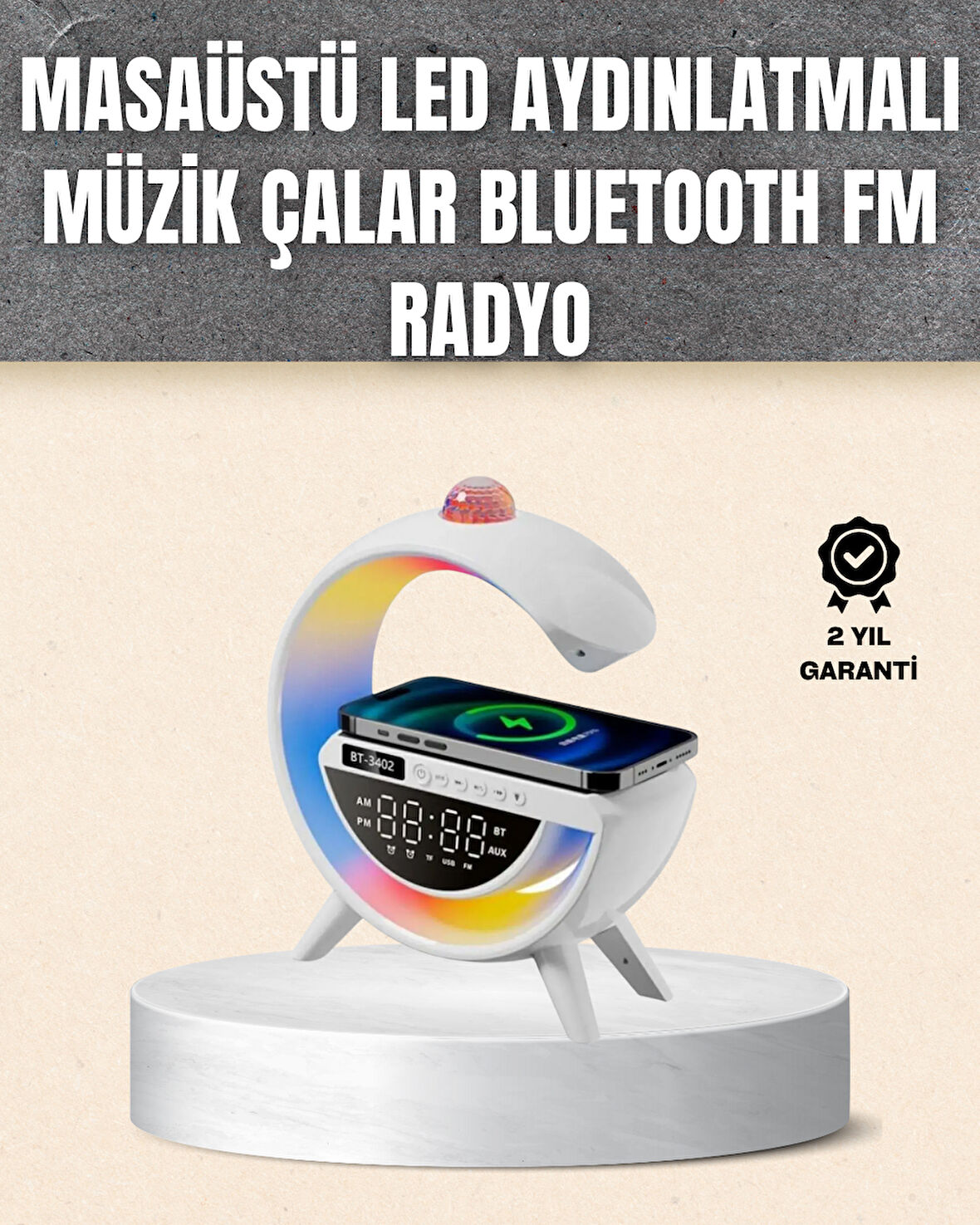 7 Ses Efektli RGB Işıklı FM Destekli Kablosuz Şarjlı Bluetooth Hoparlör