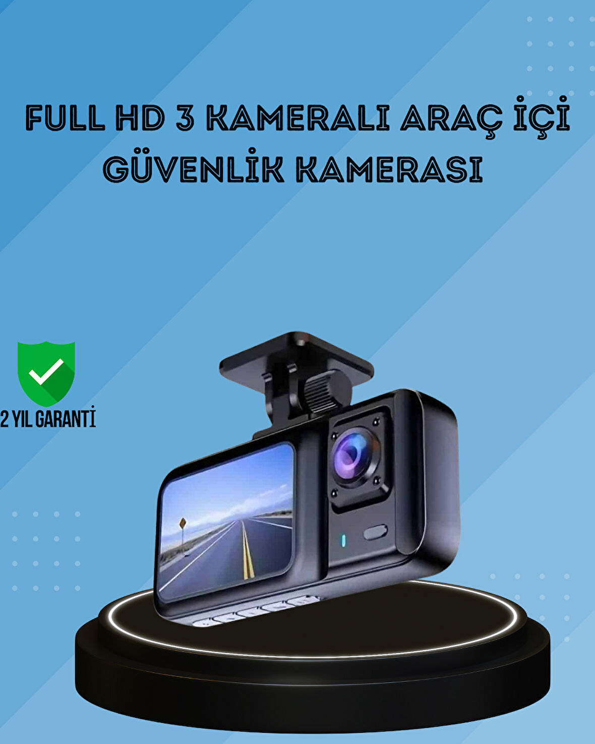 360° Kapsama Sahip Full HD Araç Kamerası 3 lü Kayıt Gece Görüşlü DashCam