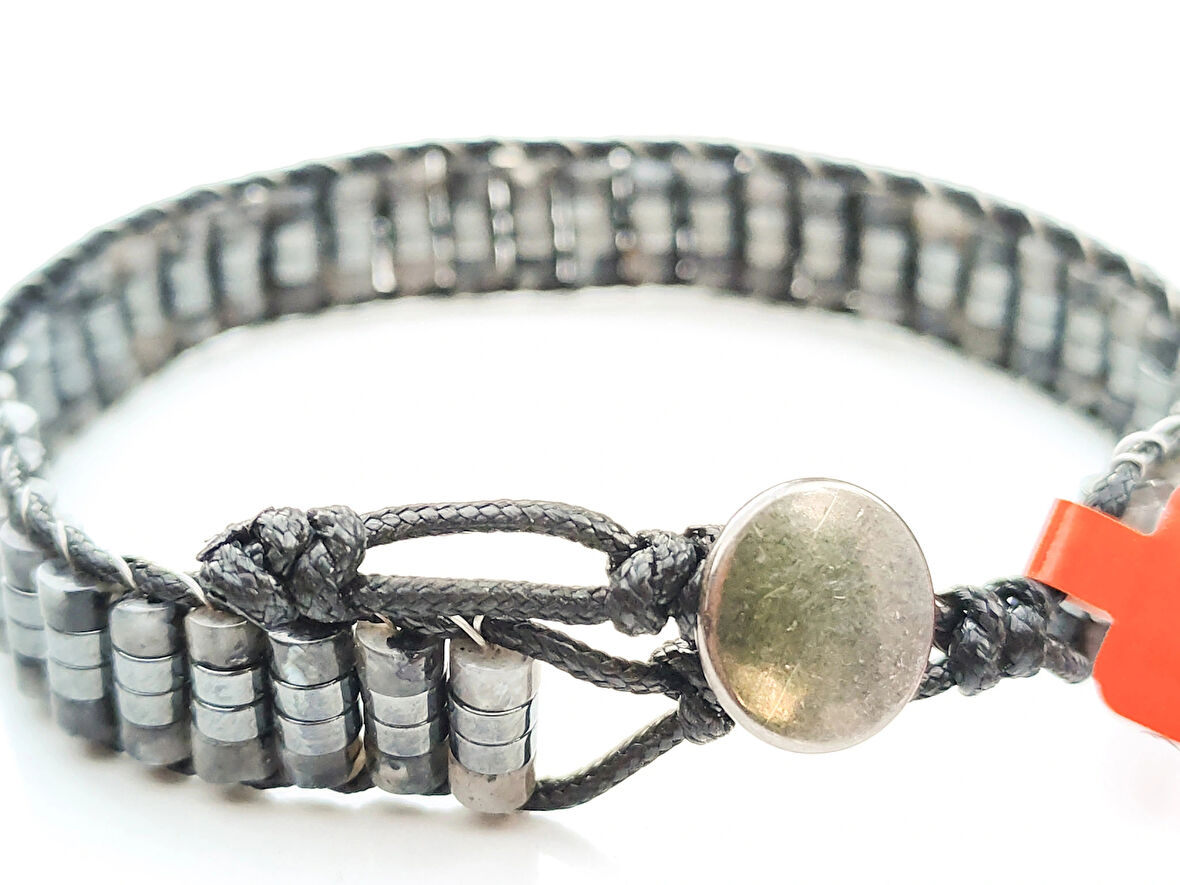 Larvakit Gri Doğal Taş Örme Erkek Bilekliği 4X2 mm