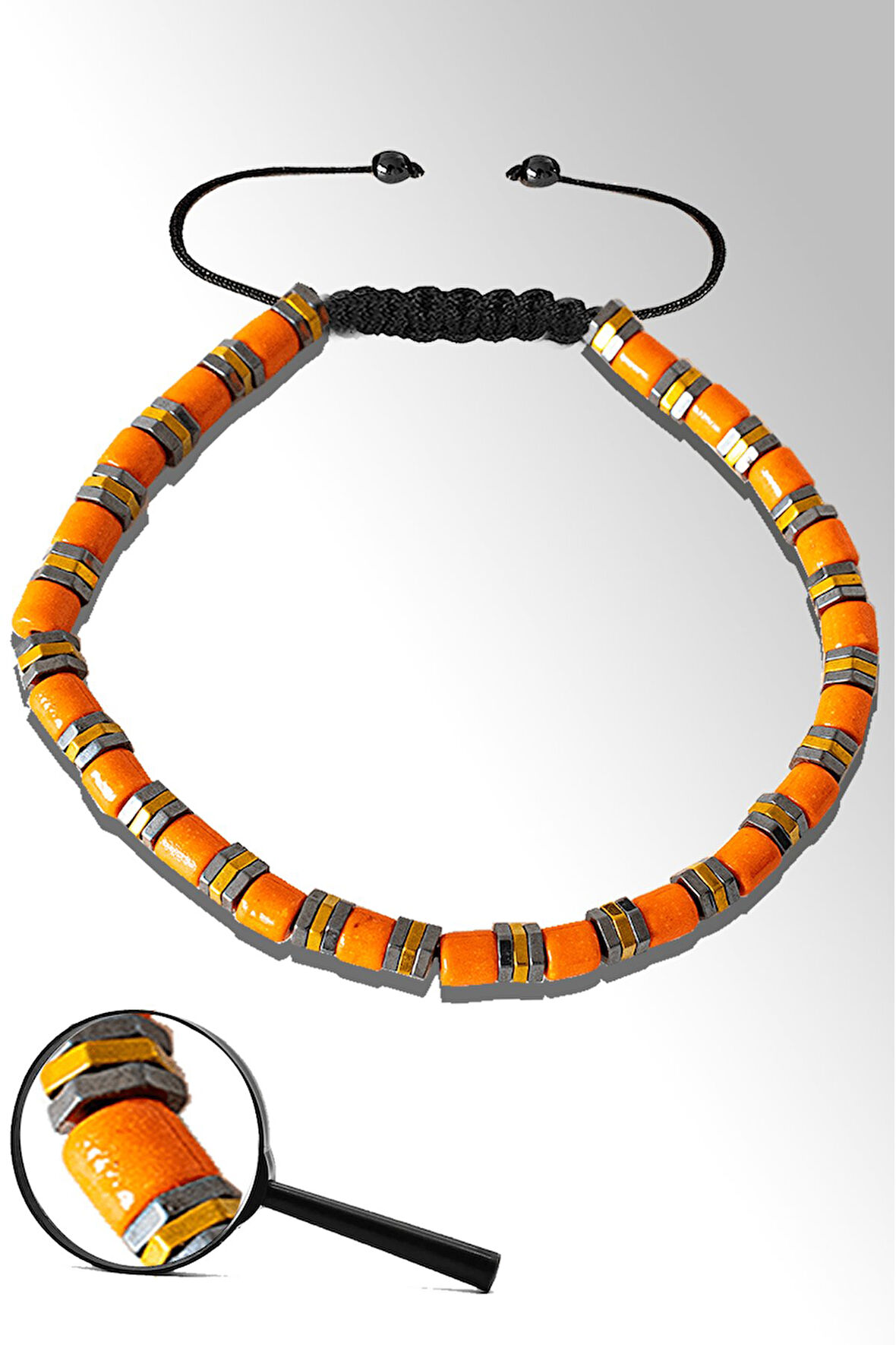 Sertifikalı Gold Silver Hematitli Turuncu Sedef Taşı Bileklik