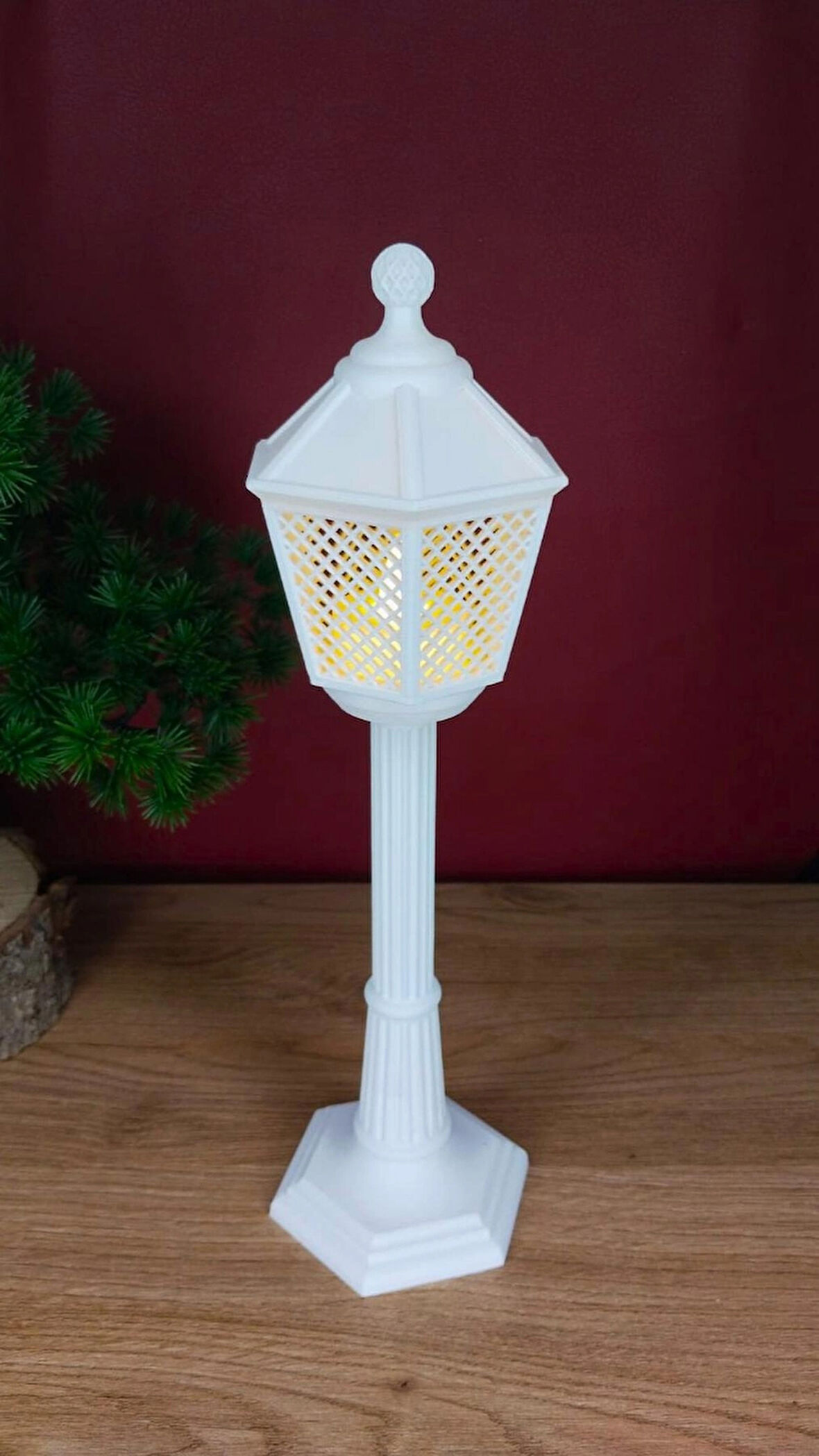 Vintage Tarz 3D Baskı Sokak Lambası Tek Mumluk Hazneli Beyaz  – Masaüstü Dekor