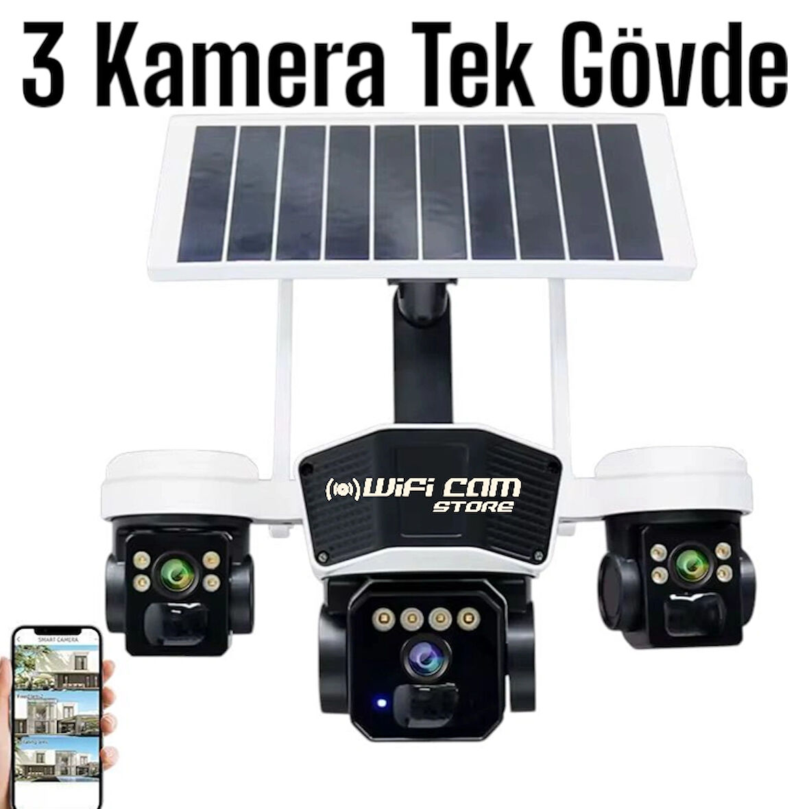 3 Kameralı 4G Solar Kamera Sim Kart İle Çalışan Güneş Enerjili Kamera