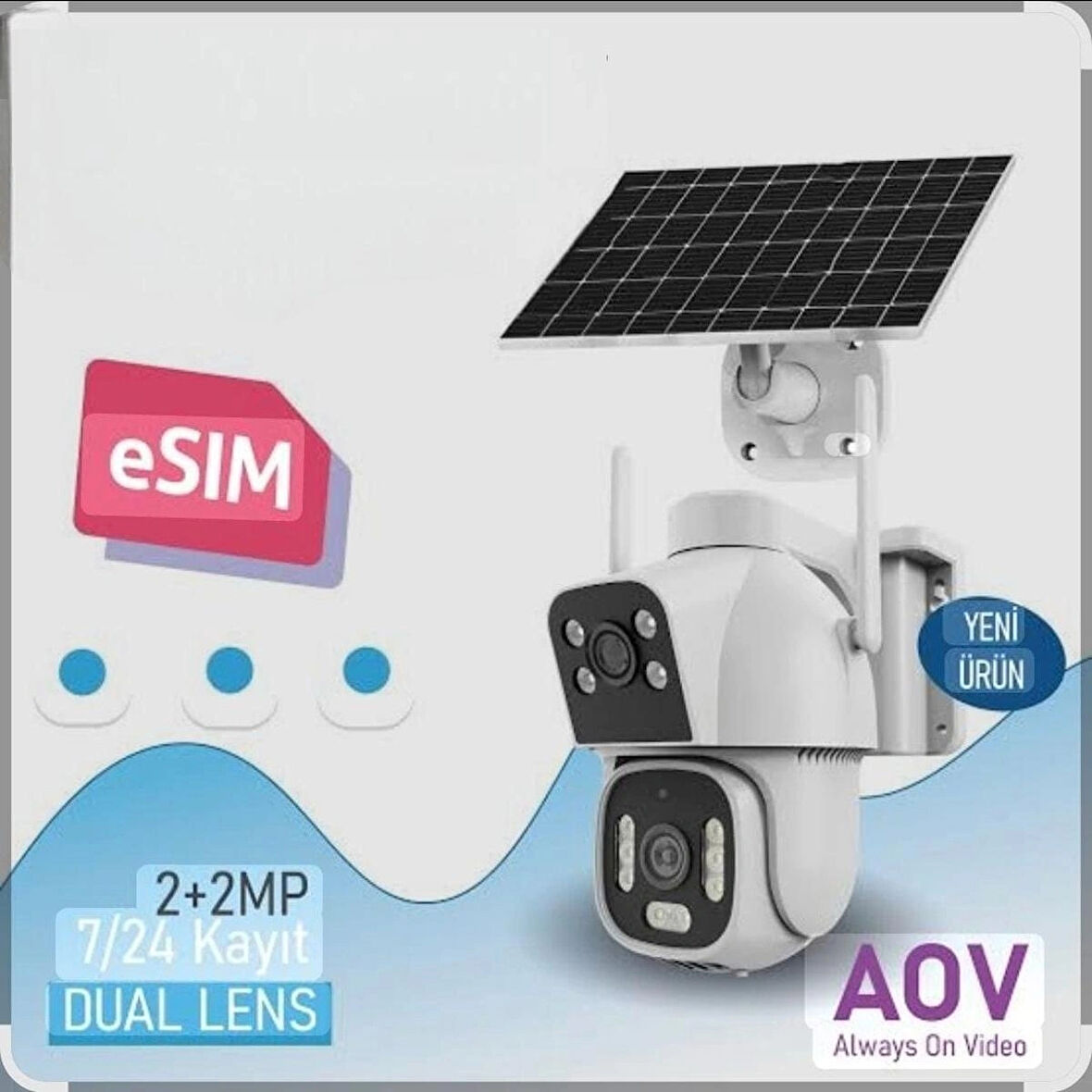 AOV Çift Kameralı 7/24 Kayıt E Sim Özellikli 4G Solar Kamera