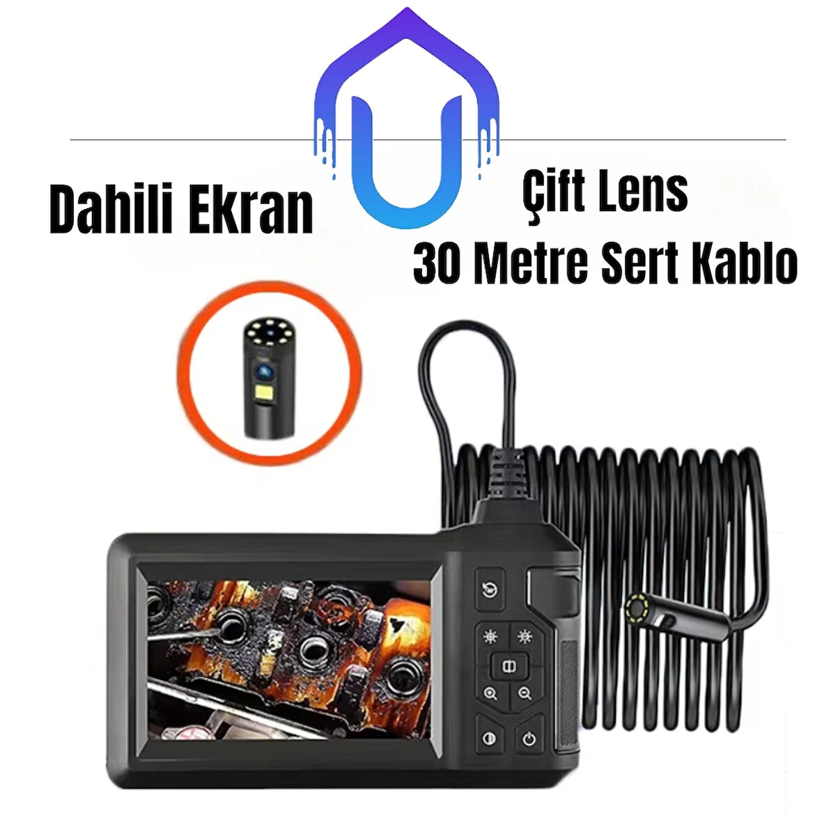 Ekranlı Çift Lensli 30 Metre Opsiyonlu Yılan Kamera(Endoskop)