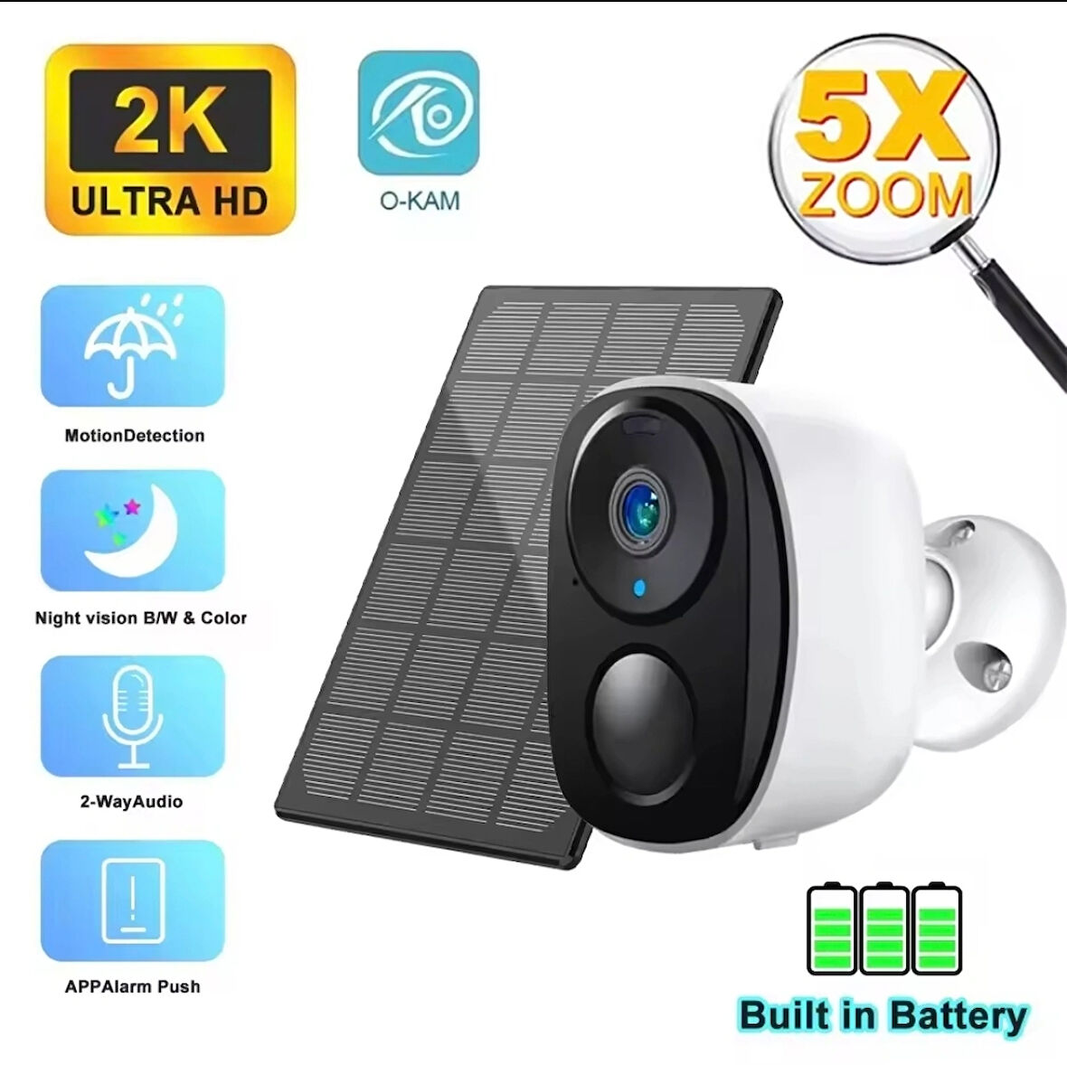Okam Pro Wifi Solar Kamera 2K Net Görüntü