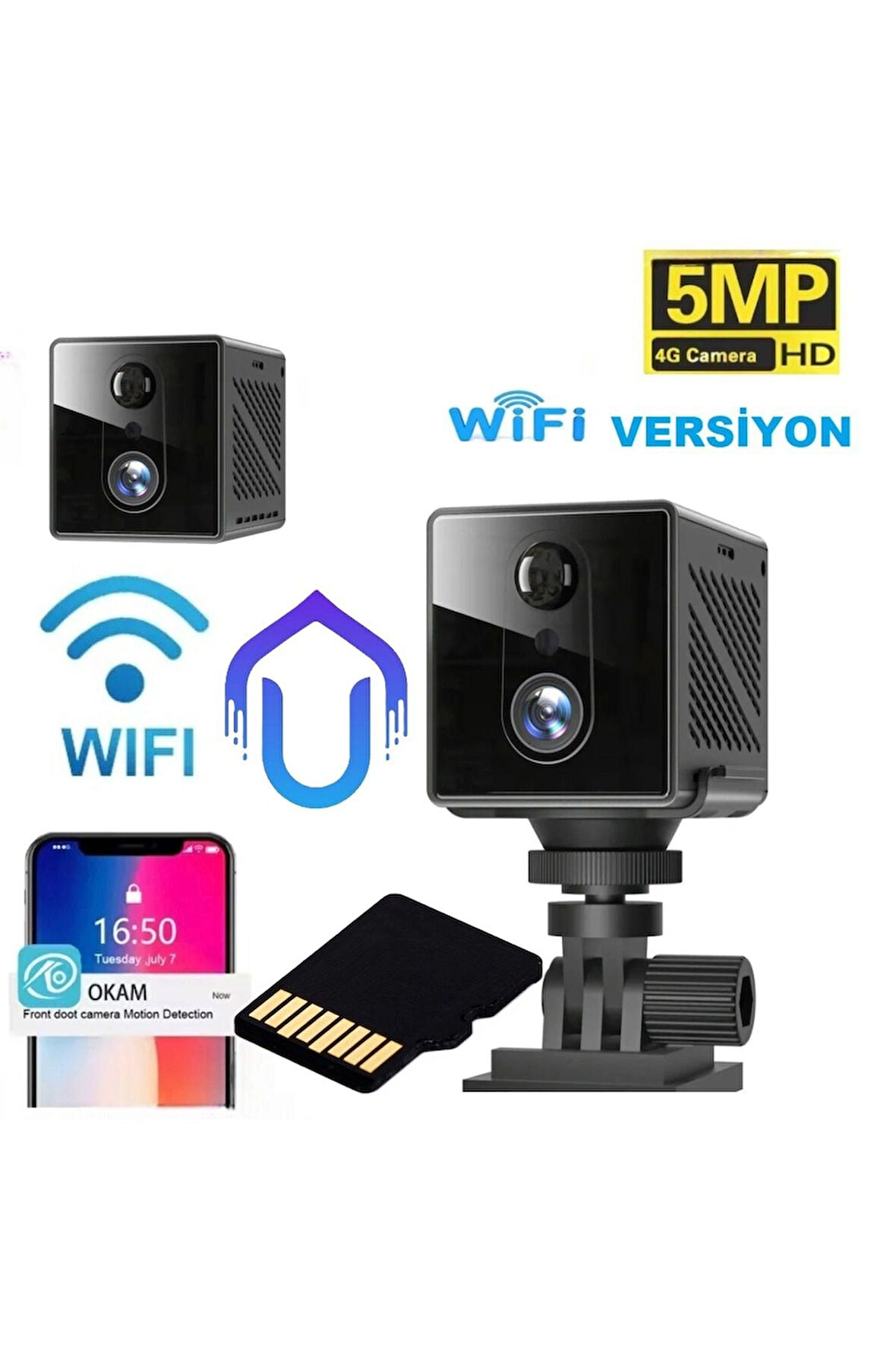 PIR Sensörlü Mikro Şarjlı 1080P Full HD WiFi Kamera - Hayalet Kızılötesi Gece Görüşlü WIFILI