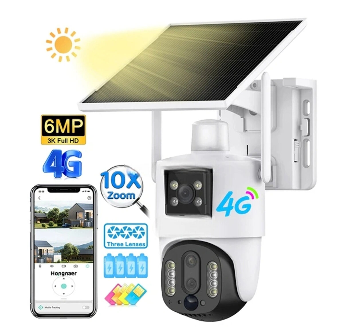 4G Çift Kameralı Geniş Açılı 10X Hibrit Zoom Solar Kamera