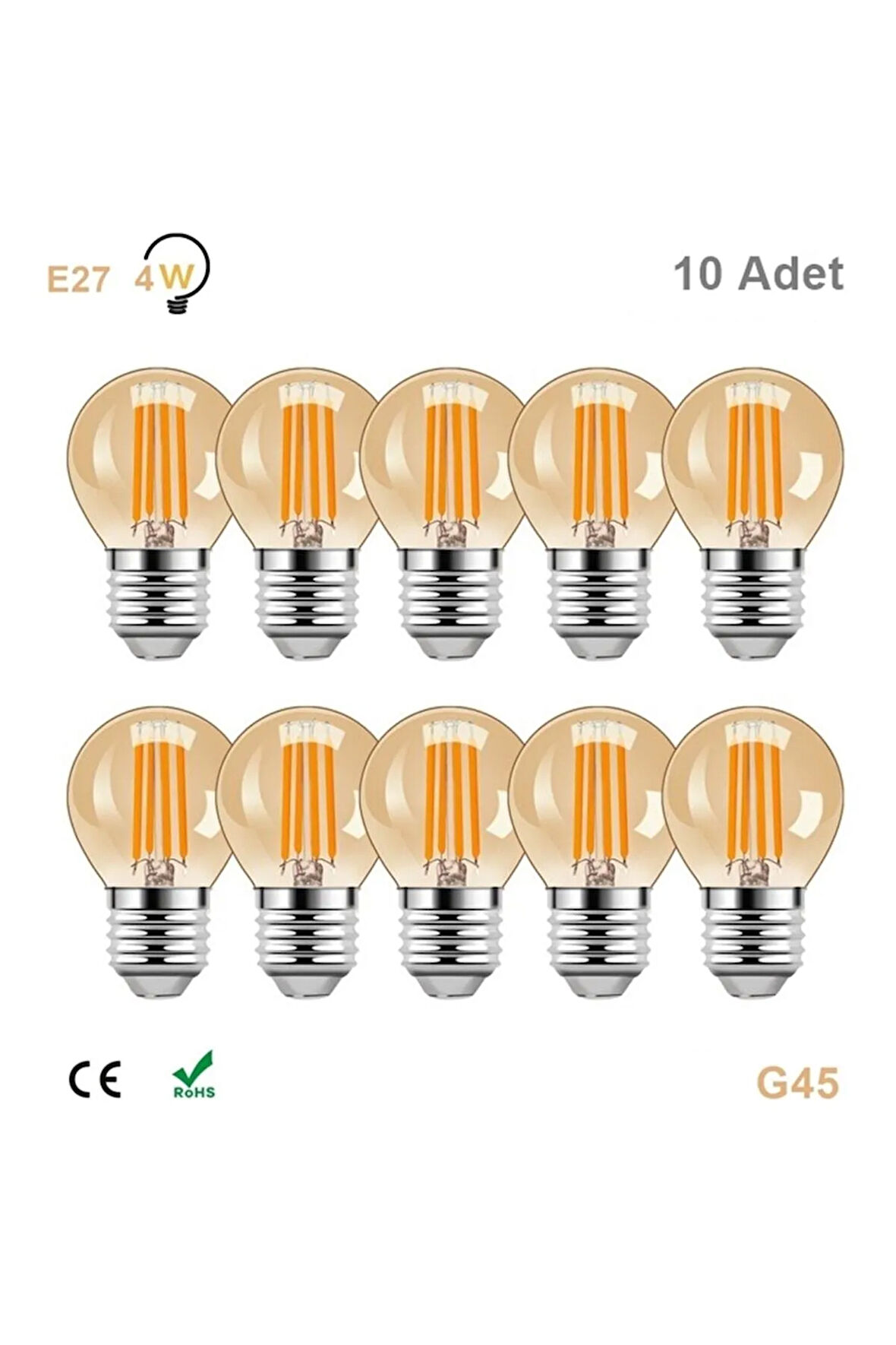 4 Watt Mini Top Ampul Led Filament G45 Amber Cam Rustik Ampul E27 Duy 1800k Amber Işık Rengi 10 Adet