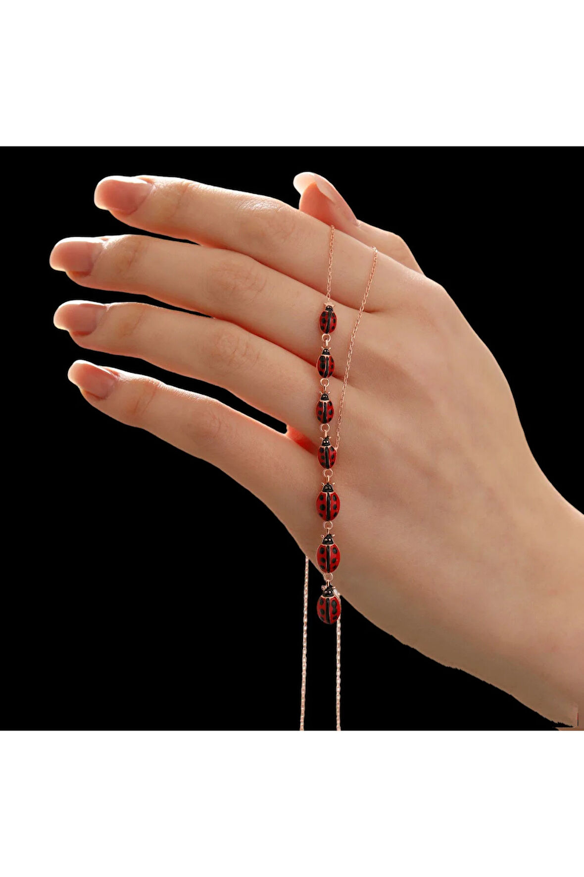 Modahilye 925 Ayar Gümüş Sıralı Uğur Böceği Şans Kolyesi