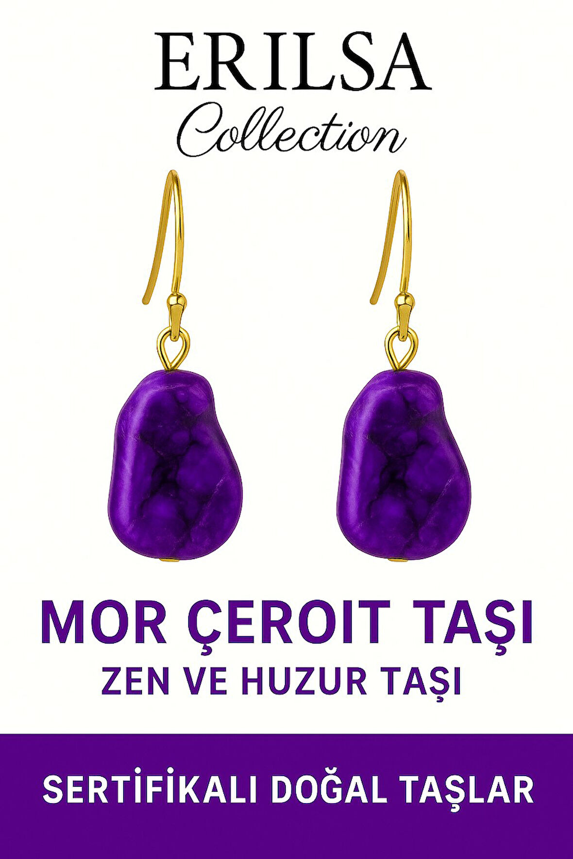 Sertifikalı Ham İşlenmemiş Mor Çeroit Taşı Küpe – Ruhsal Dönüşüm, Şifa ve Enerji Taşı