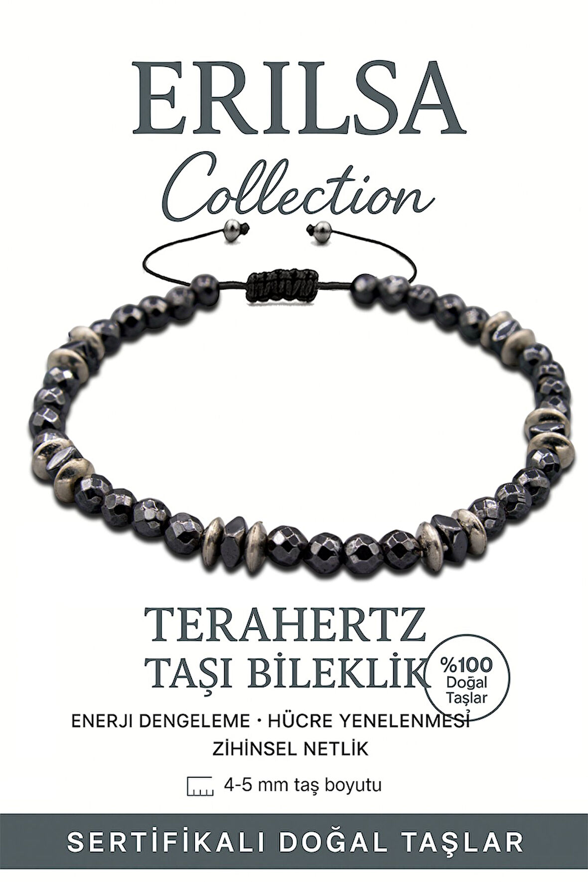 Sertifikalı Fasetli Terahertz Taşı Bileklik (Çok İnce Model) – Enerji Dengeleme ve Zihinsel Berraklık Taşı